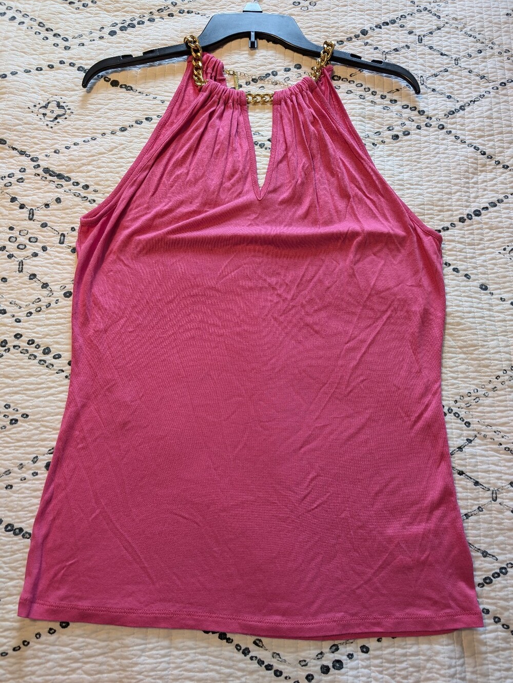 Michael Kors Women's Rose Pink Chain Halter Tank Top, Small NWT